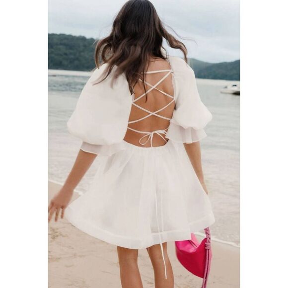 AJE ASTRID TIE BACK MINI DRESS IVORY SIZE 12 NWT $525 - Picture 1 of 12